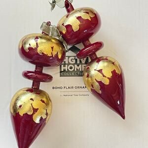 Set of 2 Boho Flair Burgundy Ornaments by HGTV Home Collection